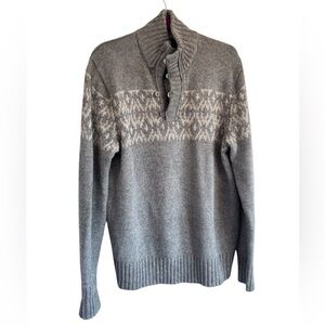Vintage Y2K Fair Isle Sweater Cotton Wool Yak Toggle Button Heather Gray Men’s L